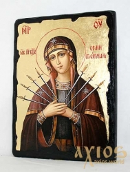 Ікона під старовину Пресвята Богородиця Семистрільна з позолотою 17x23 см арка - фото
