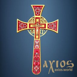 Хрест напрестольний, емаль, мальтійський з іконами (17*29). Червоний - фото