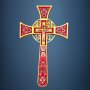 Хрест напрестольний, емаль, мальтійський з іконами (17*29). Червоний