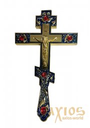 Напрестольний хрест, синя емаль, інкрустація камінням - фото