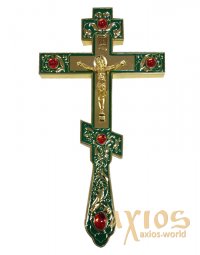 Напрестольний хрест, зелена емаль, інкрустація камінням - фото