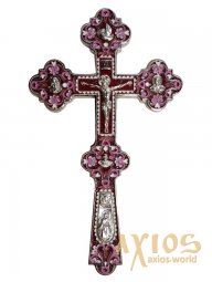 Хрест напрестольний малий, №6-16, темно - рожева емаль, нікелювання - фото