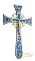 Хрест напрестольний мальтійський №1, блакитна емаль, позолота 32х18 см 2414 - фото