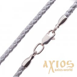 Шовковий сірий шнурок з гладкою срібною застібкою (3 мм), срібло 925, шовк, О 18404 - фото