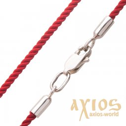 Шовковий червоний шнурок зі срібною гладкою застібкою (2 мм), срібло 925, шовк, О 18453 - фото