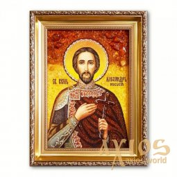 Ікона Святий Олександр Невський з бурштину - фото