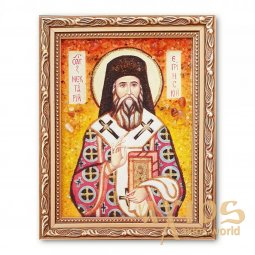 Ікона Святитель Нектарій Егінський з бурштину - фото