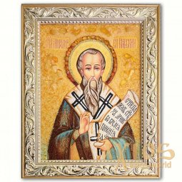 Ікона Святитель Мирон Критський з бурштину - фото