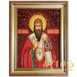 Ікона Святитель Кирило Олександрійський з бурштину - фото