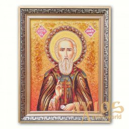 Ікона Преподобний Сергій Радонезький з бурштину - фото
