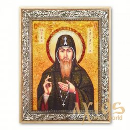 Ікона Преподобний Захарія Печерський з бурштину - фото