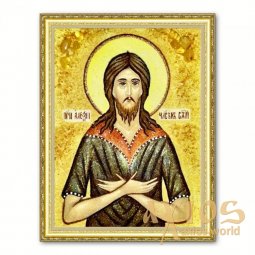 Ікона Преподобний Олексій з бурштину - фото