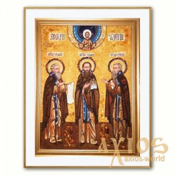 Ікона Преподобні Зосима, Герман та Саватій з бурштину - фото