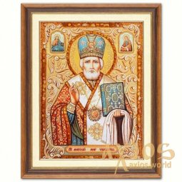 Ікона Святитель Миколай Чудотворець Архієпископ Мир Лікійських з бурштину - фото
