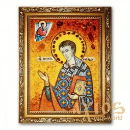 Ікона Микита Новгородський з бурштину - фото