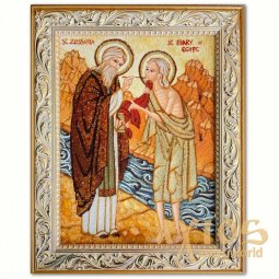 Ікона Марія Єгипетська та Зосима з бурштину - фото