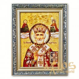 Ікона Святий Архієпископ Миколай з бурштину - фото