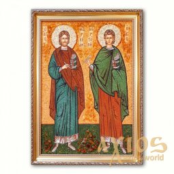 Ікона Святі Маркіан та Мартирій з бурштину - фото