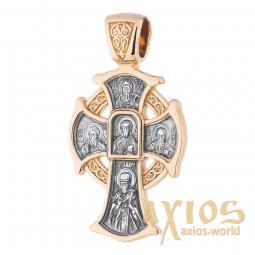 Натільний хрестик «Господь Вседержитель. Ікона Божої Матері», срібло 925 ° з позолотою і чорнінням, 36х20 мм, О 131460 - фото