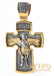 Натільний хрестик «Розп'яття. Архангел Михайло», срібло 925 ° з позолотою і чорнінням, 50х30 мм, О 132504 - фото
