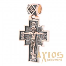 Натільний хрестик «Розп'яття. Ікона Божої Матері », золото 585 °, з чорнінням 50х35 мм, О п02636 - фото