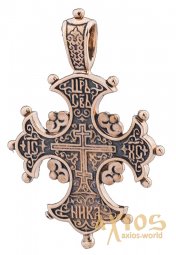Натільний хрестик «Оцвете Древо Хреста», золото 585 °, з чорнінням 33х23 мм, О п02676 - фото