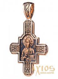 Натільний хрестик «Господь Вседержитель. Великомученик Пантелеймон Цілитель», золото 585, 35х21мм, з чорнінням О п01876 - фото