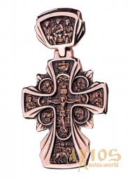 Натільний хрестик «Розп'яття. Ікона Божої Матері «Державна», золото 585, з чорнінням, 60х40мм, О п01615 - фото