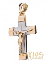 Натільний хрестик з білого і жовтого золота 585 ° Оп01965 - фото