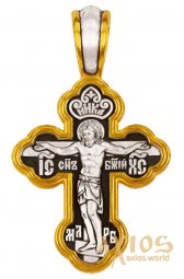 Хрест Розп&#39;яття Христове. Ангел Хранитель, срібло 925 з позолотою, 32х18 мм, Е 8201 - фото