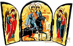 Ікона під старовину Святі мученики Борис і Гліб Складень потрійний - фото