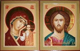Вінчальна пара писані ікони Господь Вседержитель і Пресвята Богородиця - фото