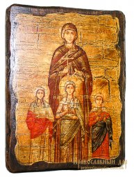 Ікона під старовину Святі Віра, Надія, Любов і матір їх Софія 17х23 см - фото