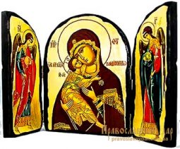 Ікона під старовину Пресвята Богородиця Володимирська Складень потрійний - фото