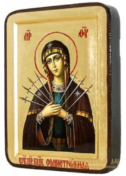 Икона Пресвятая Богородица Семистрельная Греческий стиль в позолоте 13x17 см - фото