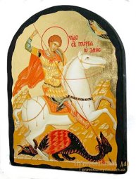 Икона под старину Святой Георгий Победоносец с позолотой 17x21 см арка - фото