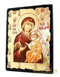 Икона под старину Пресвятая Богородица Иверская с позолотой 13x17 см - фото