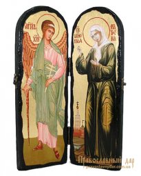 Икона под старину Святая блаженная Матрона Московская и Святой Ангел Хранитель Складень двойной - фото