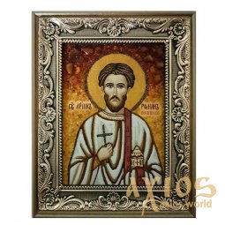 Бурштинова ікона Святої Роман Кесарійський 20x30 см - фото