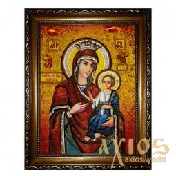 Бурштинова ікона Пресвята Богородиця Іверська 20x30 см - фото