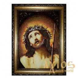 Бурштинова ікона Господь в терновому вінці 20x30 см - фото