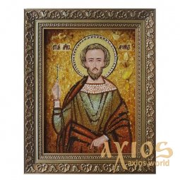 Бурштинова ікона Святий мученик Леонід 20x30 см - фото