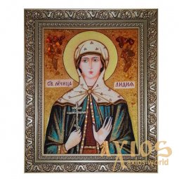 Бурштинова ікона Свята мучениця Лідія 20x30 см - фото
