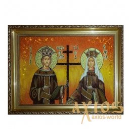 Бурштинова ікона Святі рівноапостольні Костянтин і Олена 20x30 см - фото