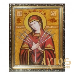 Бурштинова ікона Божа Матір Семистрільна 20x30 см - фото