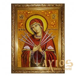 Бурштинова ікона Пресвята Богородиця Семистрільна 20x30 см - фото