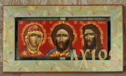 Писана ікона трьох ликів Богородиця, Спаситель, Іоанн Предтеча 39х21 см - фото