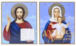 Писані ікони Вінчальна пара Леушинська Божа матір і Спаситель 20х24 см - фото