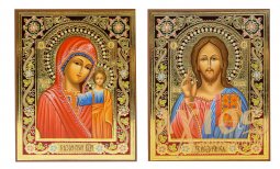Писані ікони Вінчальна пара Спаситель і Казанська Божа Матір 16х20 см - фото