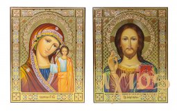 Писані ікони Вінчальна пара Спаситель і Казанська Богородиця 22х17,5 см - фото
